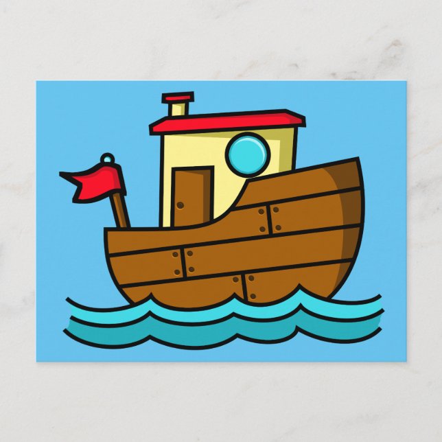 Carte Postale Illustration de bateau de dessin animé mignon (Devant)