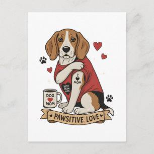 Carte Postale Illustration de Beagle tatoué I Heart Mom