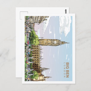 Carte Postale Illustration de Big Ben London célèbre Travel Plac