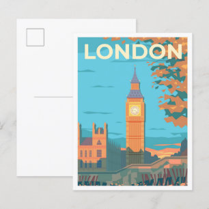Carte Postale Illustration de Big Ben London Vintage Art Travel