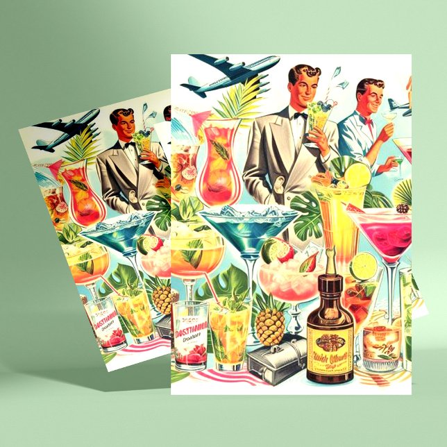 Carte Postale Illustration de boissons à cocktails vintages (Créateur téléchargé)