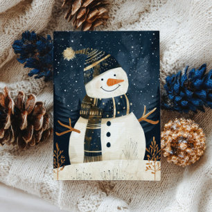 Carte Postale Illustration de bonhomme de neige mignon Hiver fan
