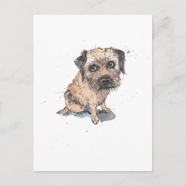 Carte Postale Illustration de Border Terrier, drôle mignon chien (Devant)