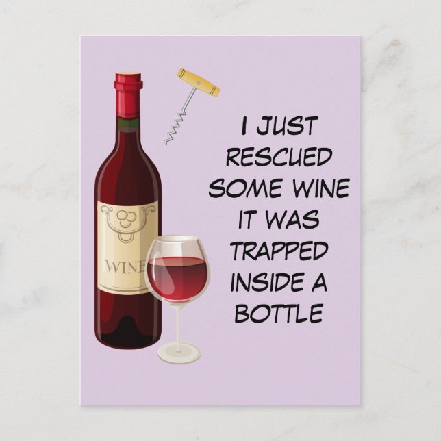 Carte Postale Illustration de bouteille de vin et de verre (Devant)