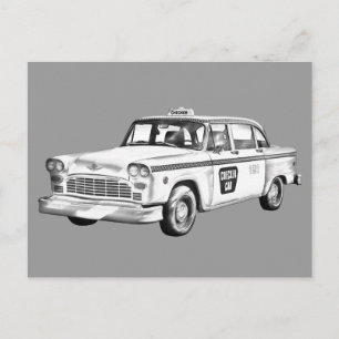 Carte Postale Illustration de cabine de taxi Checker