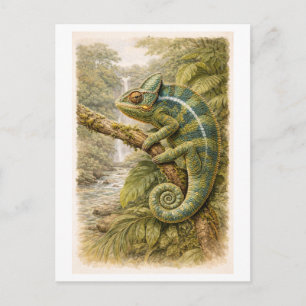 Carte Postale Illustration de caméléon de style vintage