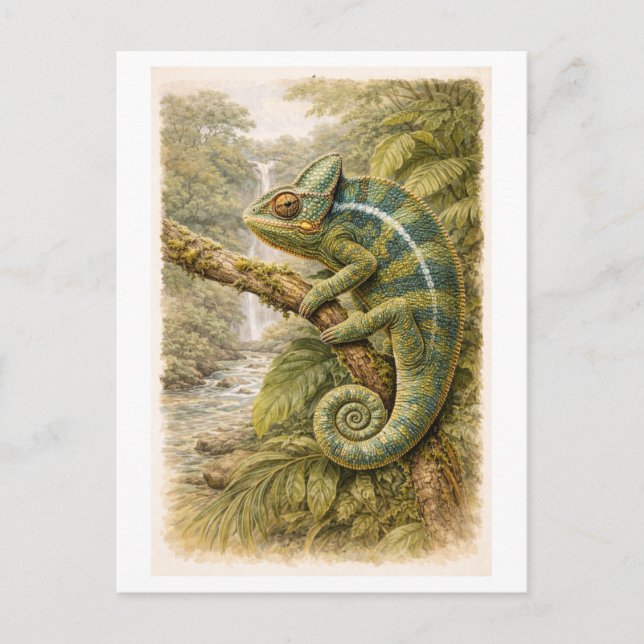 Carte Postale Illustration de caméléon de style vintage (Devant)