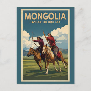 Carte Postale Illustration de cavaliers de Mongolie Art de voyag