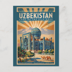 Carte Postale Illustration de chameau vintage art de voyage Ouzb
