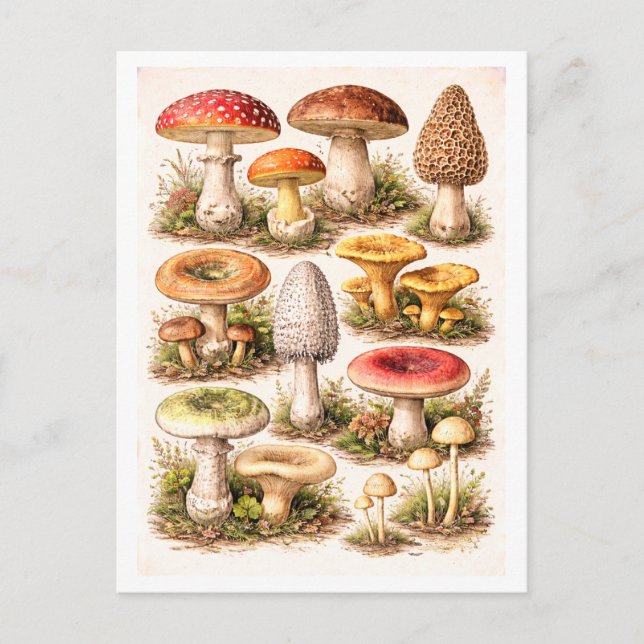 Carte Postale Illustration de champignons de style vintage (Devant)