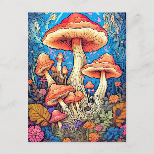 Carte Postale Illustration de champignons sauvages psychédélique (Devant)