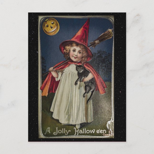 Carte Postale Illustration de chat drôle vintage Halloween (Devant)