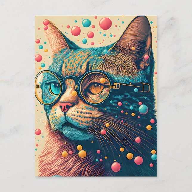 Carte Postale Illustration de chat Kitty coloré (Devant)