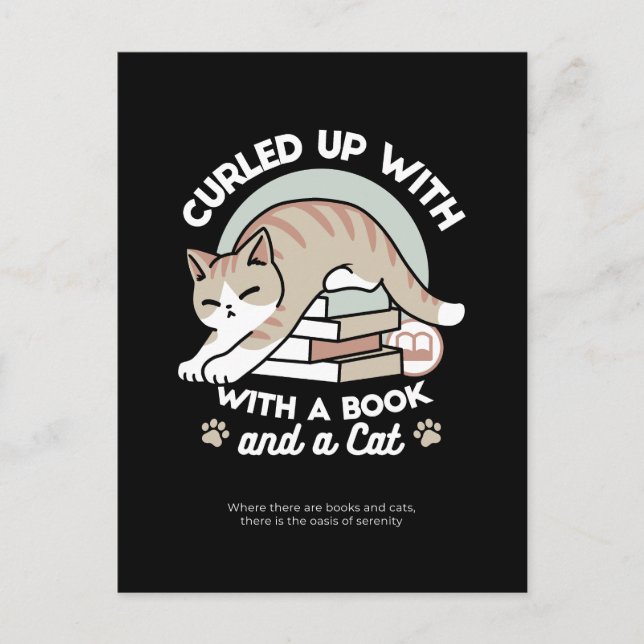 Carte Postale Illustration de chat Lover - Curled Up & Cosy (Devant)