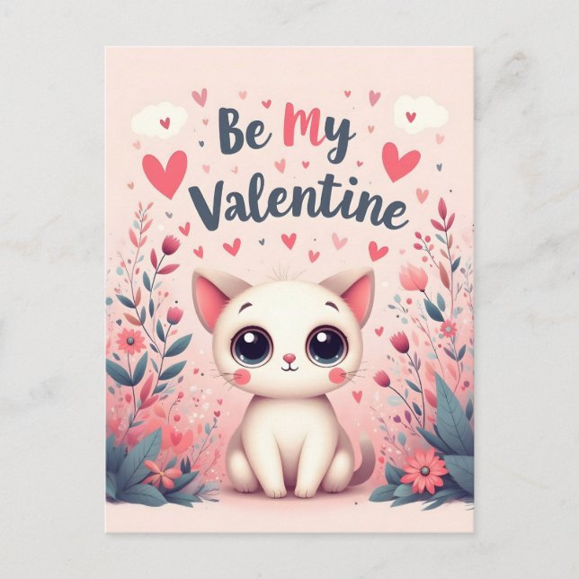 Carte Postale Illustration de chat mignon pour la Saint-Valentin (Devant)