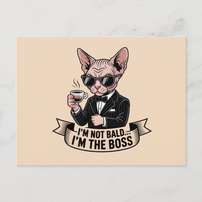 Carte Postale Illustration de chat Sphynx café patron (Devant)
