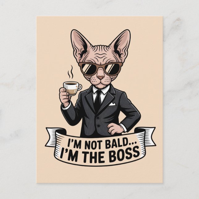 Carte Postale Illustration de chat Sphynx patron buvant du café (Devant)