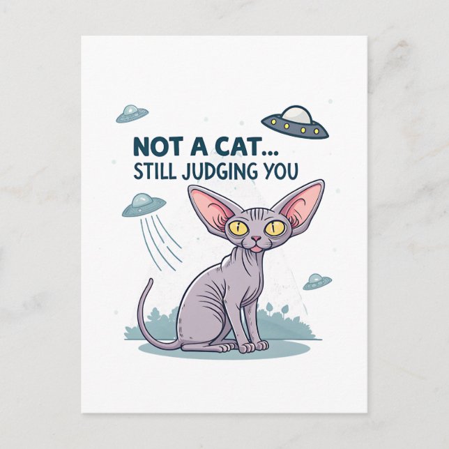 Carte Postale Illustration de chat Sphynx UFO Sarcastique (Devant)