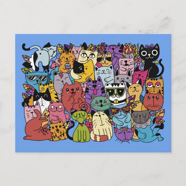 Carte Postale Illustration de chats amusants (Devant)