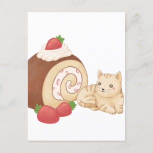 Carte Postale Illustration de chats et de desserts mignons