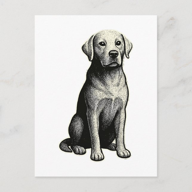 Carte Postale Illustration de chien assis vintage (Devant)