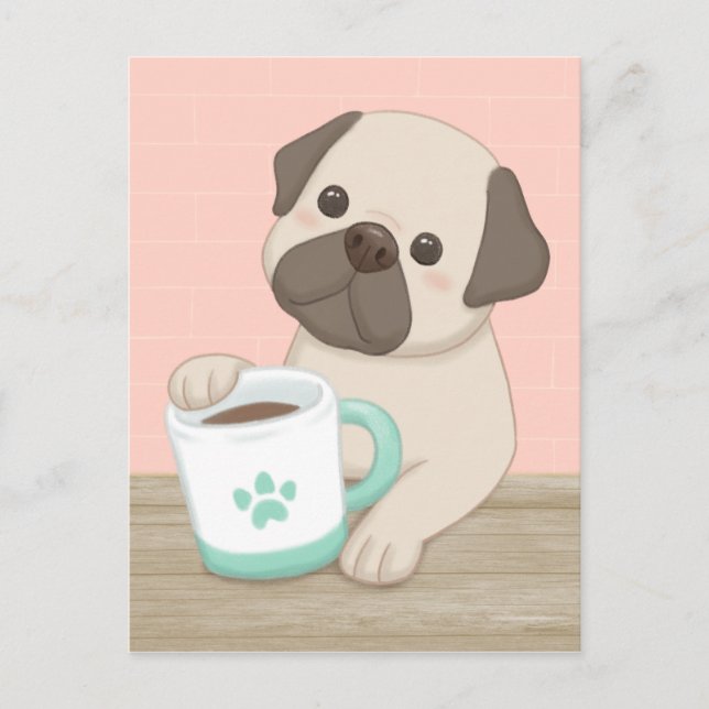 Carte Postale Illustration de chien et de mouton mignon (Devant)