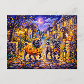 Carte Postale Illustration de chien Mops de costume d'Halloween 