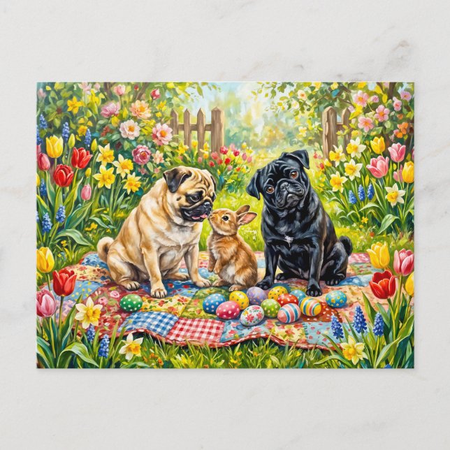 Carte Postale Illustration de chiens balais de Pâques fantaisist (Devant)
