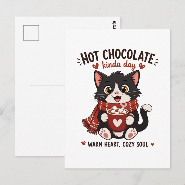 Carte Postale Illustration de Chocolat Chaud pour Chat Cozy (Devant / Derrière)