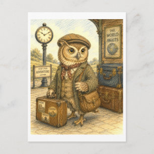 Carte Postale Illustration de chouette voyageuse