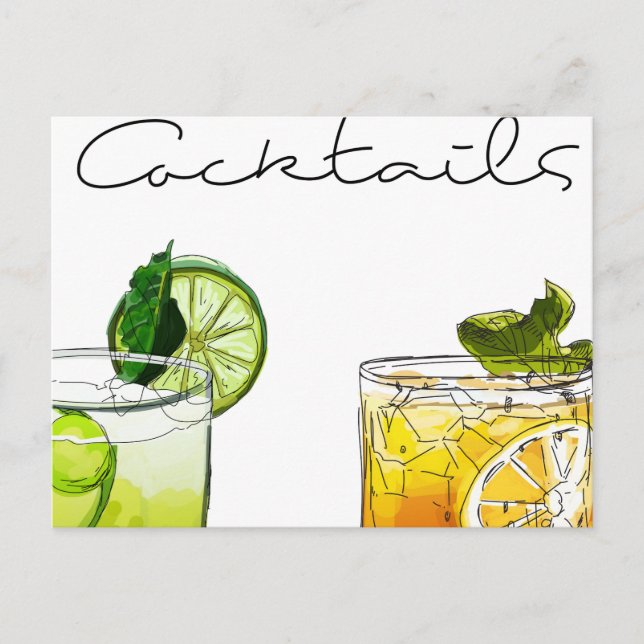 Carte Postale Illustration de cocktails (Devant)