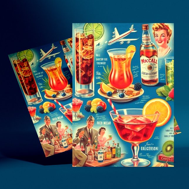Carte Postale Illustration de cocktails vintages (Créateur téléchargé)