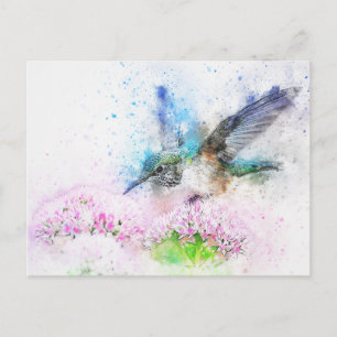 Carte Postale Illustration de colibri aquarelle