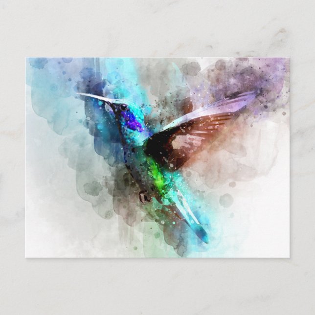 Carte Postale Illustration de colibri d'aquarelle (Devant)
