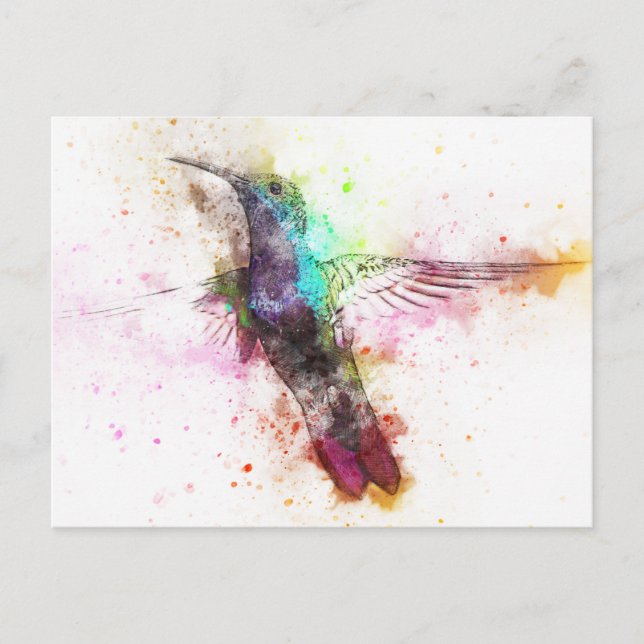 Carte Postale Illustration de colibri d'aquarelle (Devant)