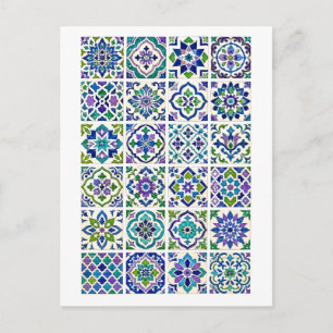 Carte Postale Illustration de collage de carreaux marocains vert