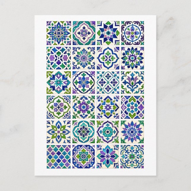 Carte Postale Illustration de collage de carreaux marocains vert (Devant)
