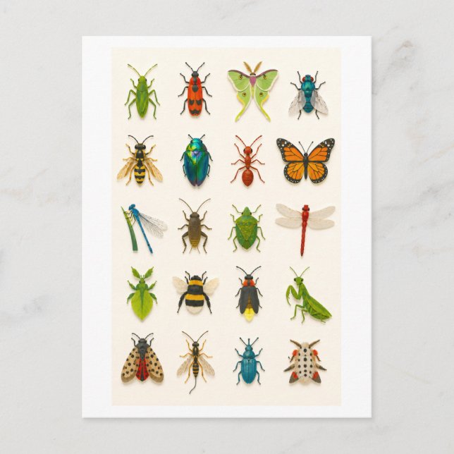 Carte Postale Illustration de collage d'insecte (Devant)