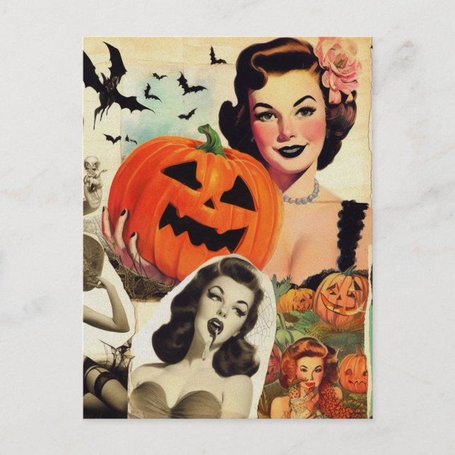 Carte Postale Illustration de collage Halloween vintage (Devant)