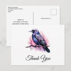 Carte Postale Illustration de Corbeau Noir sur une Branche Merci