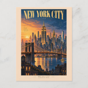 Carte Postale Illustration de coucher de soleil à New York Art d
