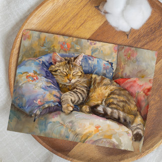 CARTE POSTALE ILLUSTRATION DE COULEUR D'EAU CAT ADORABLE