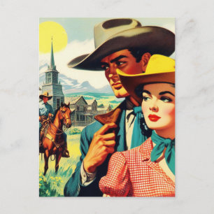 Carte Postale Illustration de couple de pays vintage