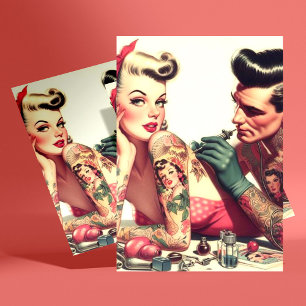 Carte Postale Illustration de couple de tatouage vintage Old Sch