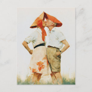 Carte Postale Illustration de couple vintage fantaisiste s'embra
