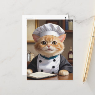Carte Postale Illustration de Cuisine Cute Orange Tabby Cat Chef