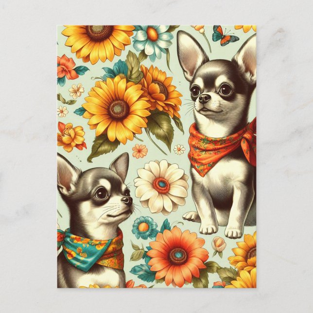 Carte Postale Illustration de Cute Retro Chihuahua (Devant)