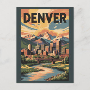 Carte Postale Illustration de Denver Colorado Coucher de soleil 