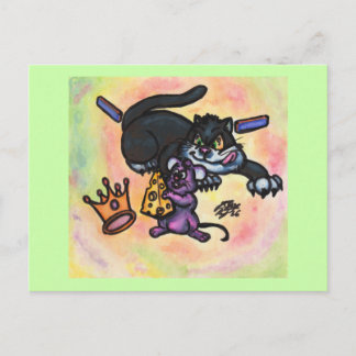 Carte Postale Illustration de dessin animé chat souris fromage c