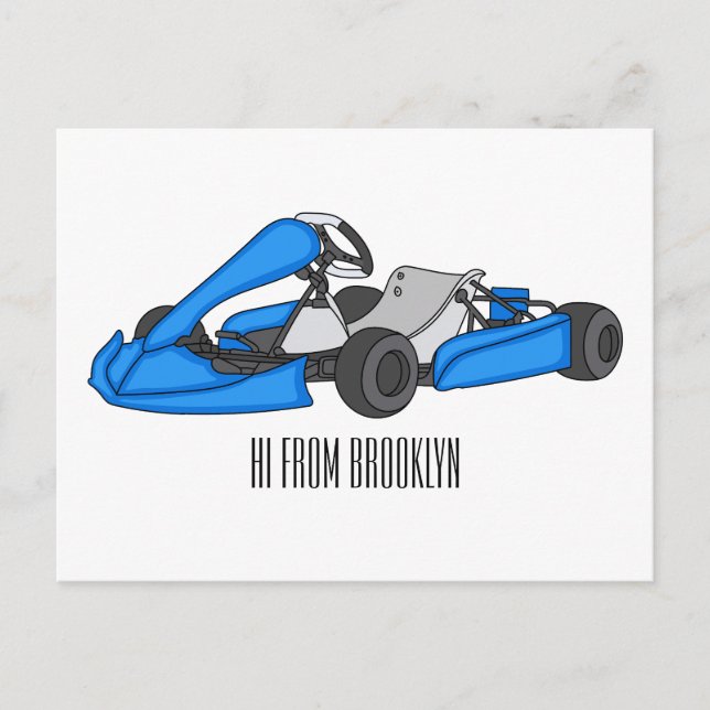 Carte Postale Illustration de dessin animé de course de karting  (Devant)